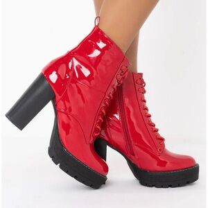 Sz 8 Azalea Wang Chunky Heel Platform Red Boots
